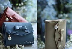 Handmade vintage cute bowknot leather billfold bifold wallet for women/lady - EverHandmade