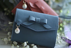 Handmade vintage cute bowknot leather billfold bifold wallet for women/lady - EverHandmade
