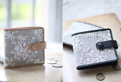 Handmade vintage cute womens lace leather small bifold wallet for women