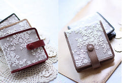 Handmade vintage cute womens lace leather small bifold wallet for women