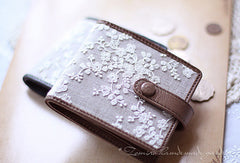 Handmade vintage cute womens lace leather small bifold wallet for women
