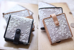 Handmade vintage cute womens lace leather small bifold wallet for women
