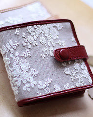 Handmade vintage cute womens lace leather small bifold wallet for women