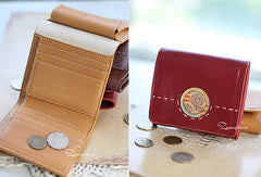 Handmade vintage custom sweet cute leather billfold trifold wallet for women/lady - EverHandmade