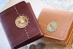 Handmade vintage custom sweet cute leather billfold trifold wallet for women/lady - EverHandmade