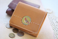 Handmade vintage custom sweet cute leather billfold trifold wallet for women/lady - EverHandmade