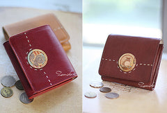 Handmade vintage custom sweet cute leather billfold trifold wallet for women/lady - EverHandmade