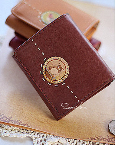 Handmade vintage custom sweet cute leather billfold trifold wallet for women/lady