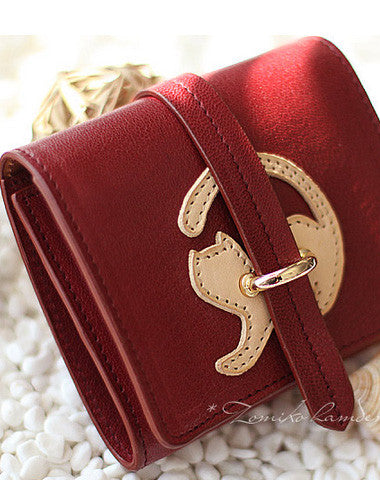 Handmade vintage custom sweet cute leather billfold trifold wallet for women/lady