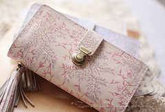 Handmade vintage womens leather long wallet Long bifold wallet for women