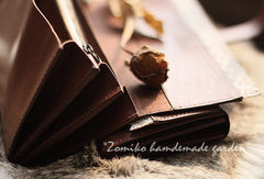 Handmade vintage sweet cute coffee lace leather long bifold wallet for women/lady