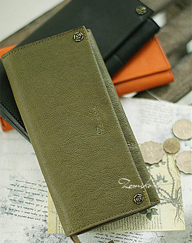 Handmade vintage womens leather long wallets Long bifold wallet for women