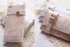 Handmade vintage sweet cute orchid leather long bifold wallet for women/lady - EverHandmade