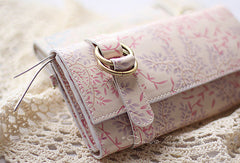Handmade vintage sweet cute orchid leather long bifold wallet for women/lady - EverHandmade