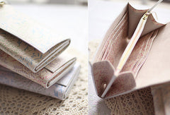 Handmade vintage sweet cute orchid leather long bifold wallet for women/lady - EverHandmade