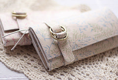 Handmade vintage sweet cute orchid leather long bifold wallet for women/lady - EverHandmade