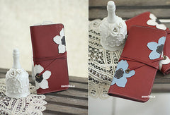 Handmade red vintage sweet cute flower leather long bifold wallet for women/lady