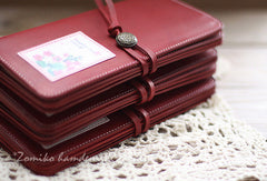 Handmade vintage red sweet cute retro leather long bifold wallet for women/lady