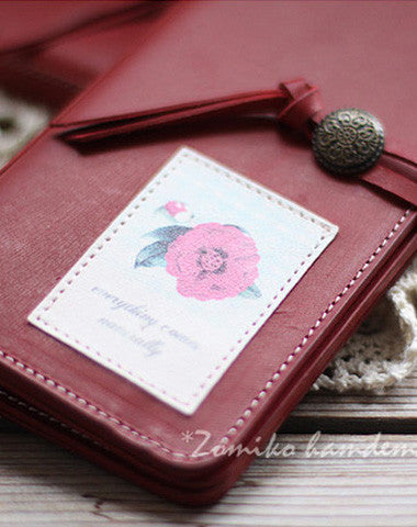 Handmade vintage red sweet cute retro leather long bifold wallet for women/lady