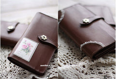 Handmade vintage coffee sweet cute leather long bifold wallet for women/lady - EverHandmade