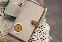 Handmade vintage rustic sweet cute fabric leather long bifold wallet for women/lady girl