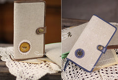 Handmade vintage rustic sweet cute fabric leather long bifold wallet for women/lady girl - EverHandmade