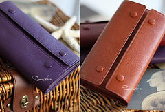 Handmade fashion red purple orange leather long iphone bifold wallet for women/lady girl