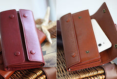 Handmade fashion red purple orange leather long iphone bifold wallet for women/lady girl - EverHandmade