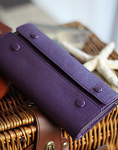 Handmade fashion red purple orange leather long iphone bifold wallet for women/lady girl