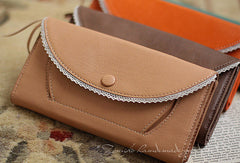 Handmade vintage sweet cute lace leather long bifold wallet for women/lady