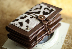 Handmade vintage leopard print cilice leather long bifold wallet for women/lady - EverHandmade