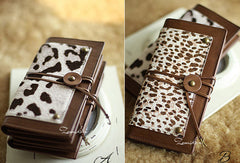 Handmade vintage leopard print cilice leather long bifold wallet for women/lady - EverHandmade