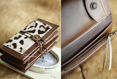 Handmade vintage leopard print cilice leather long bifold wallet for women/lady - EverHandmade