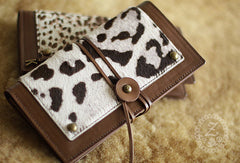 Handmade vintage leopard print cilice leather long bifold wallet for women/lady - EverHandmade