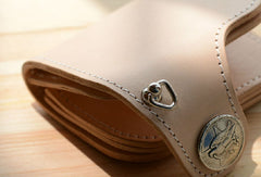 Handmade beige leather billfold biker wallet chain bifold billfold wallet purse clutch for men - EverHandmade