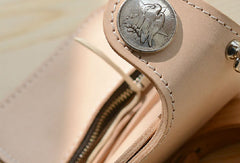 Handmade beige leather billfold biker wallet chain bifold billfold wallet purse clutch for men - EverHandmade