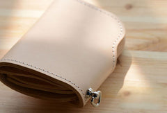 Handmade beige leather billfold biker wallet chain bifold billfold wallet purse clutch for men