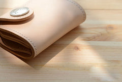Handmade beige leather billfold biker wallet chain bifold billfold wallet purse clutch for men - EverHandmade