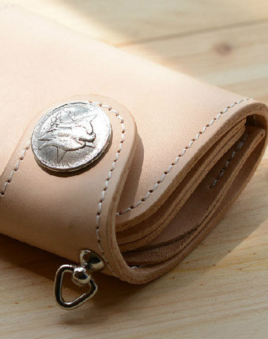 Handmade beige leather billfold biker wallet chain bifold billfold wallet purse clutch for men - EverHandmade