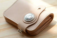 Handmade leather beige billfold biker wallet chain billfold wallet purse clutch for men
