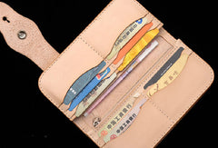 Handmade vintage tan men biker wallet chain leather Long wallet purse clutch for men