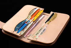 Handmade vintage tan men biker wallet chain leather Long wallet purse clutch for men