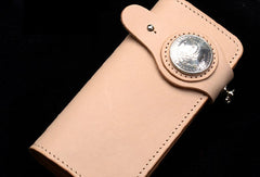 Handmade beige men leather biker wallet chain leather Long wallet purse clutch for men - EverHandmade