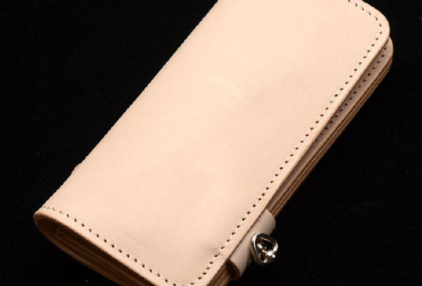 Handmade beige men leather biker wallet chain leather Long wallet purse clutch f NJ03482005