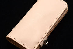 Handmade beige men leather biker wallet chain leather Long wallet purse clutch for men - EverHandmade