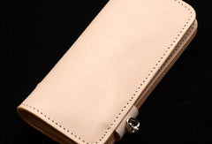 Handmade beige men leather biker wallet chain leather Long wallet purse clutch for men