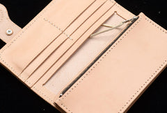 Handmade beige men leather biker wallet chain leather Long wallet purse clutch for men
