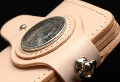Handmade beige men leather biker wallet chain leather Long wallet purse clutch for men - EverHandmade