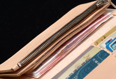 Handmade beige men leather biker wallet chain leather Long wallet purse clutch for men - EverHandmade