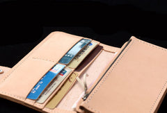Handmade beige men leather biker wallet chain leather Long wallet purse clutch for men - EverHandmade